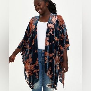 Blue Floral Burnout Ruana
